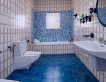 a blue tile wall